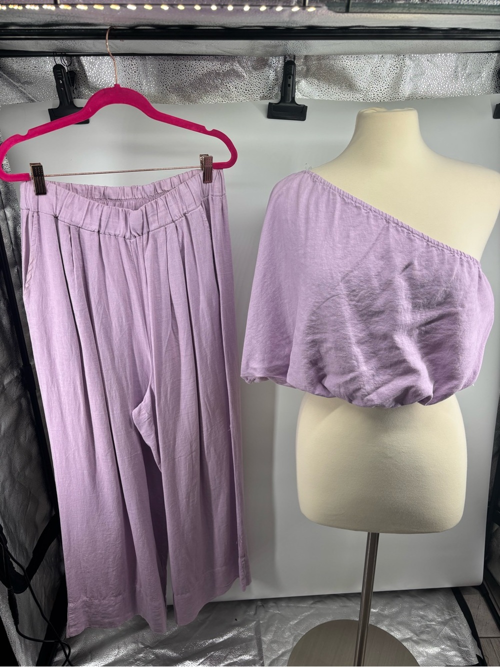 Stateside Lilac One-Shoulder Top with Matching Wide-Leg Pants